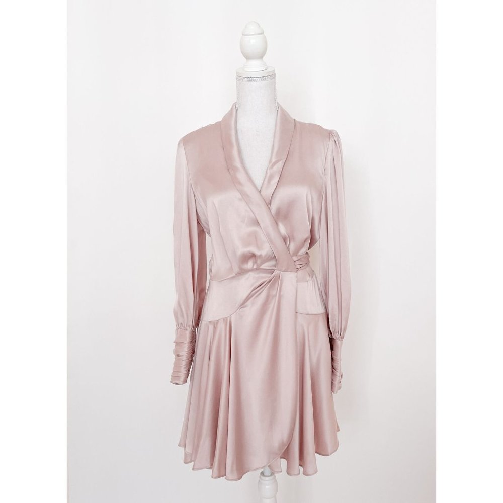 NWT Zimmermann Pink Wrap Mini Dress Size 1 US 6 Petal Silk Satin Ruffle Blouson